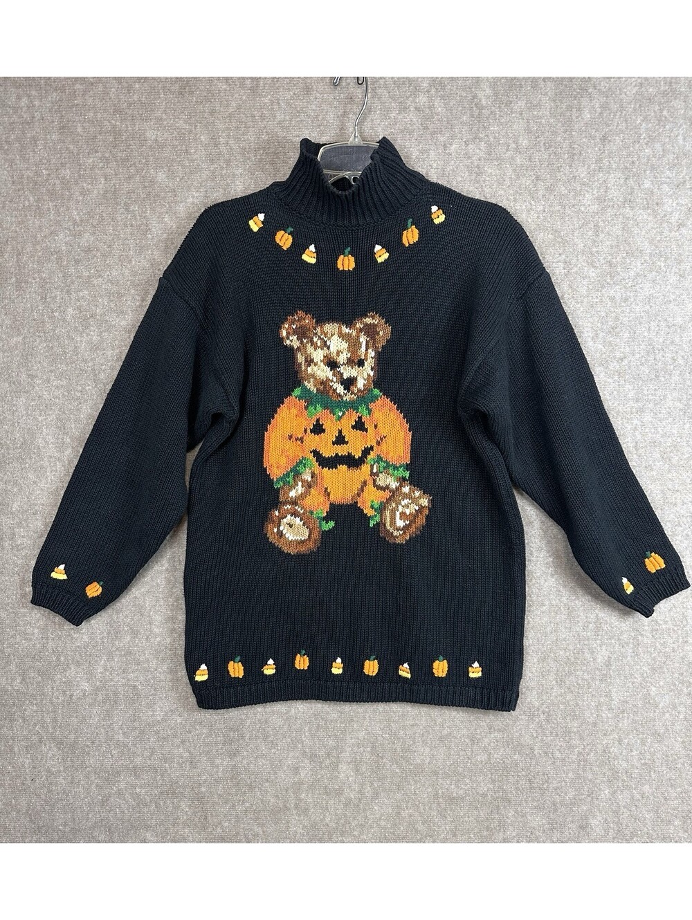 Vintage Halloween Cardigan Sweater Womens Sz M 90s Chunky Hand Knit Eagle's Eye